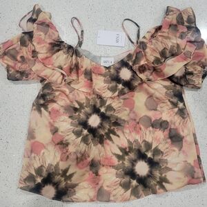 NWT Misa Los Angeles Off the shoulder top - Pink tie dye ruffled size XS